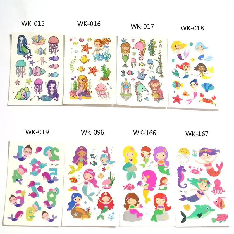 Temporary Tattoo Sticker Cartoon Mermaid Animal Hand Body Arm Art Fake Tattoos Children 10pcs