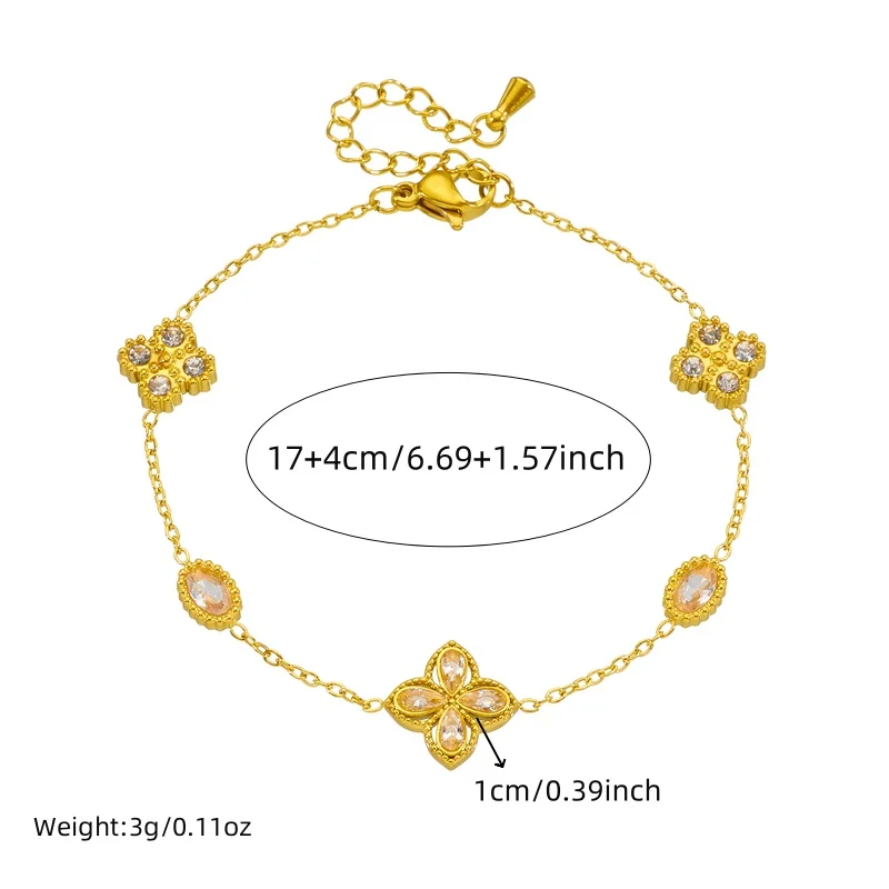 XIYANIKE 316L Stainless Steel Retro Double-Layer Hand Chain Zircon 4-Leaf Flower Bracelet For Women Exquisite Party Jewelry Gift