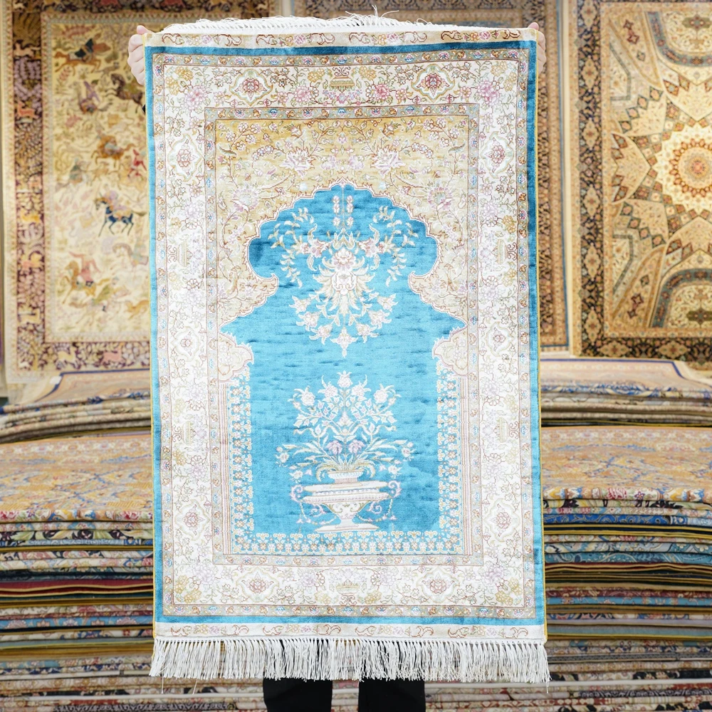 

61x91cm Handwoven Silk Rug Prayer Religious Oriental Kid Friendly Carpet (TJ368A)