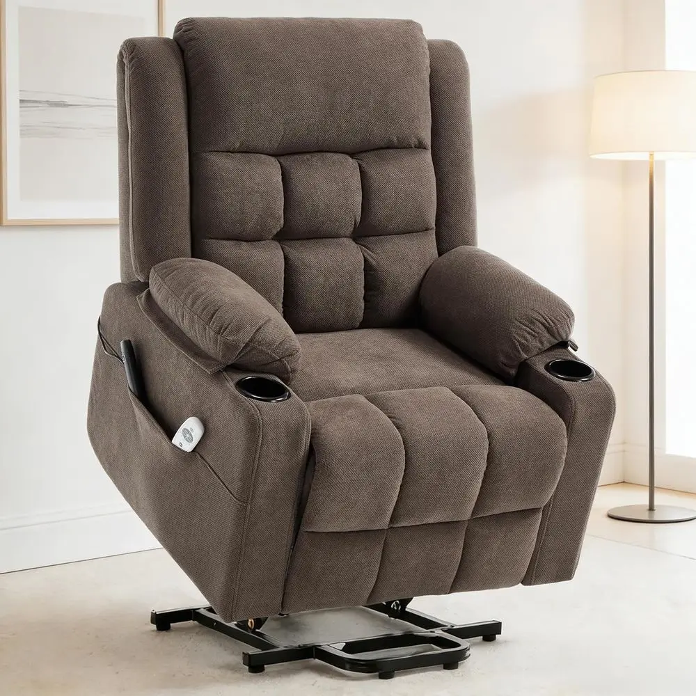 

Massage and Heat Recliner Chair for Elderly with USB & Type-C Ports and Cup Holders (Brown)