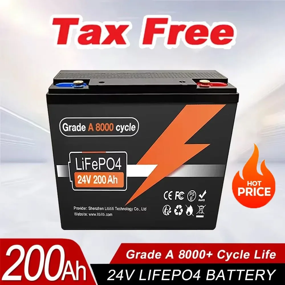 

✅ LiFePO4 Battery 24V 200Ah 150Ah 100Ah 200A BMS 25.6V 6000+ Cycles Grade A Cells For RV Boat Solar Cart Home EU Fast Delivery