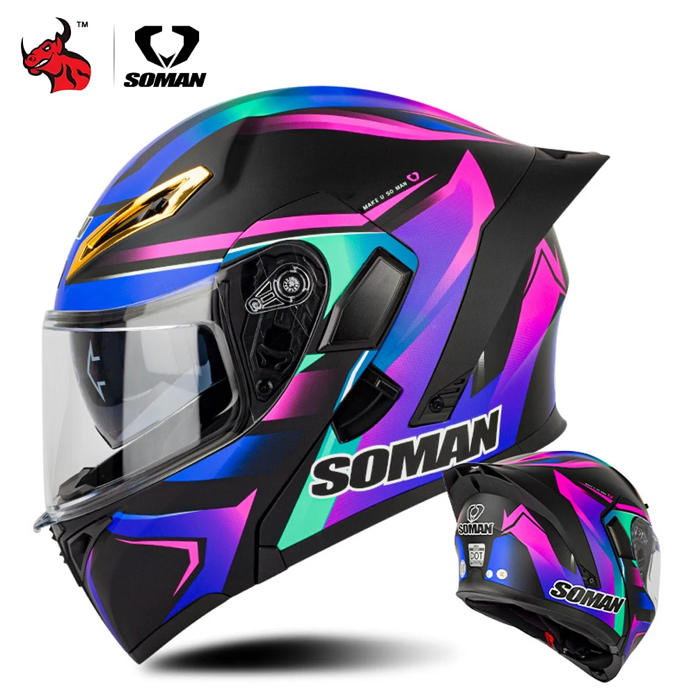 

Мотоциклетный шлем с двойным визором, откидной, для мотокросса, для мужчин, универсальный дизайн для всех сезонов