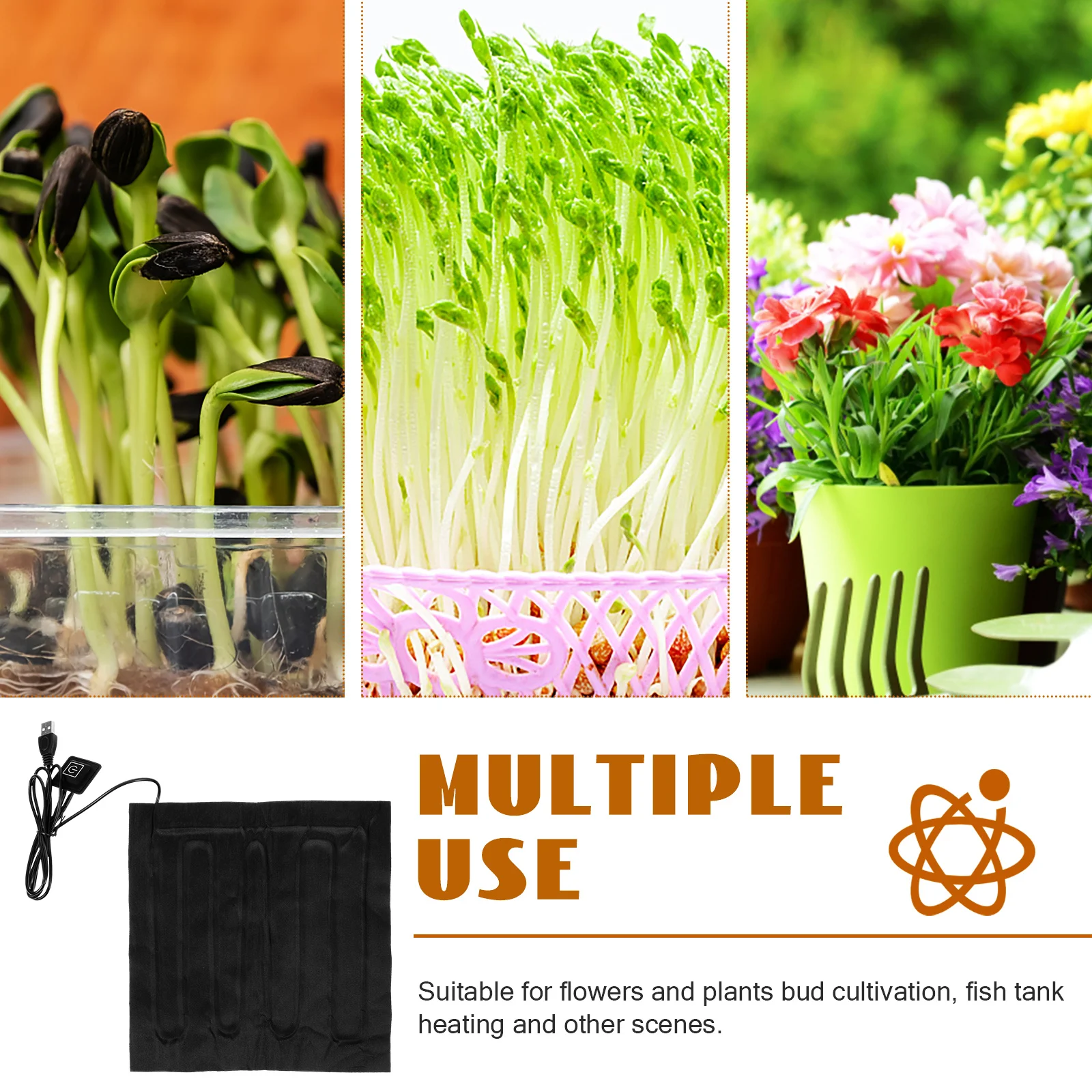 

USB Plant Heat Mat Smooth Comfortable Cloth Adjustable Temperature Heating Pad for Indoor Plants Propagation Station