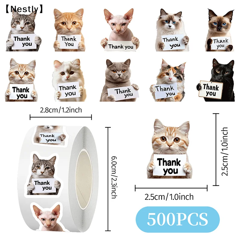 500Pcs Dog Cat Thank You Stickers Roll Cute Puppy Adhesive Labels Tags For Supporting My  Business Envelope Seals Packing〔Nest〕