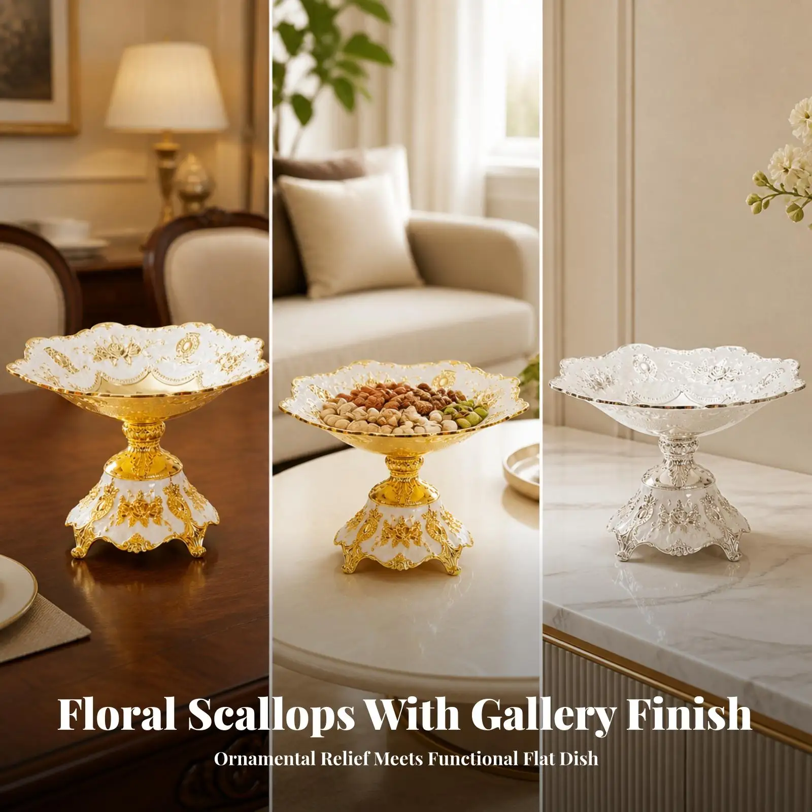 Decorative Circular Metal Tray with Flared Base for Presenting Sweets Nuts Party Buffet Home Entertaining