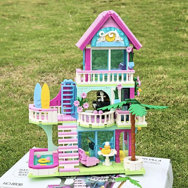 

City Street View Girl Series Party Villa Building Blocks Model Attic Architecture Swimming Pool Bricks Toy Kid Adult For Gift