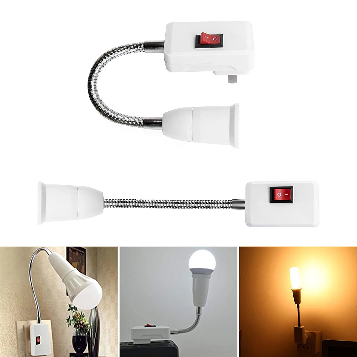 E27 Lamp Base Flexible Bend Mobile Test Light Socket Light Adapter Plug Switch EU US UK Plug Lamp Holder For LED Table Lamp Led