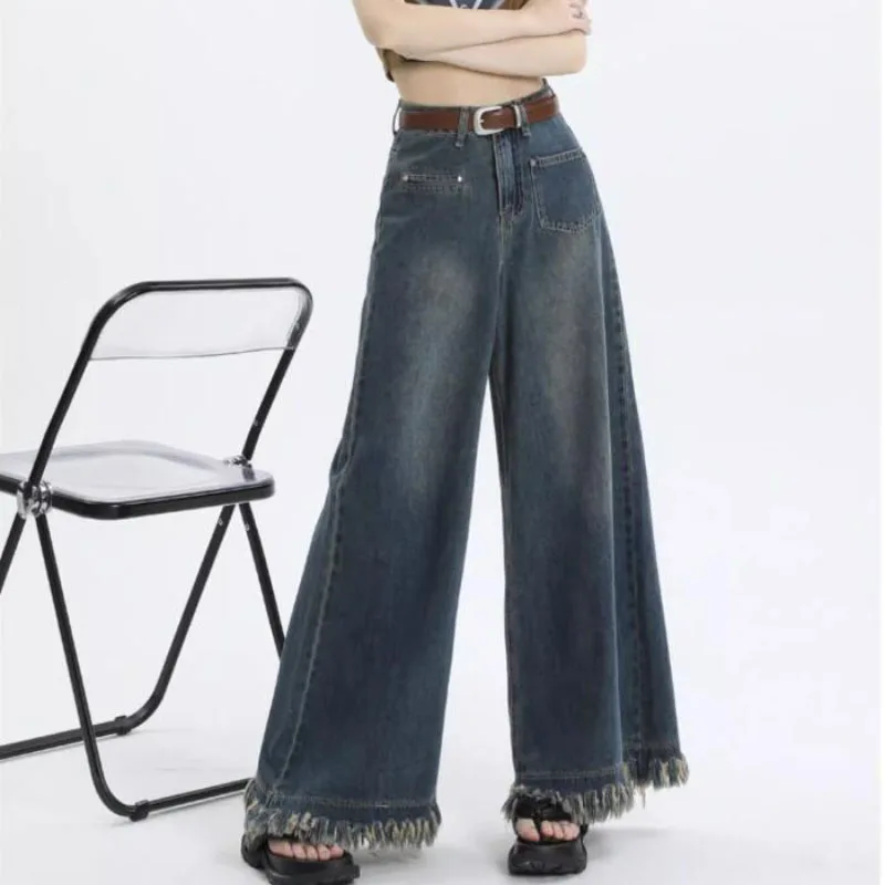 

Oversize 5XL Burrs Vintage Ultra Wide Leg Jeans Women's 2024 Spring Autumn New Fashion High Waist Loose Denim Dumped Pants