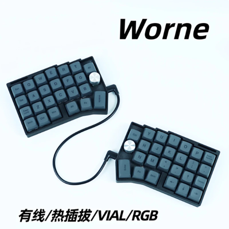 

Клавиатура Worne Split VIAL QMK, проводная, с возможностью горячей замены переключателей, RGB-подсветка, эргономичная, с возможностью кастомизации, для офиса и игр, подарок