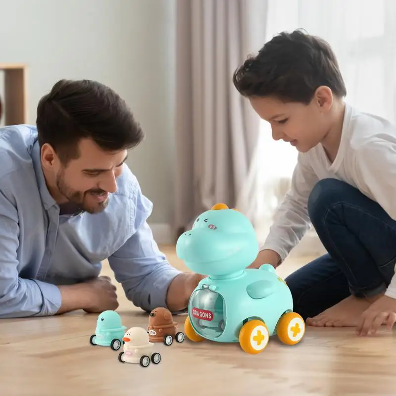 Carros de brinquedo para crianças dos desenhos animados forma dinossauro mini catapulta veículos brinquedo criativo multifuncional carro brinquedos com rodas de borracha macia