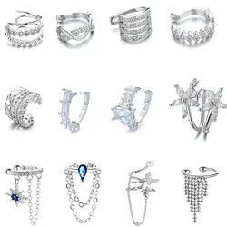 1 Pcs Zircon Pearl Ear Clip Earrings For Women Girls Fashion Geometric Ear Cuff Without Piercing Party Silver Color Jewelry Gift