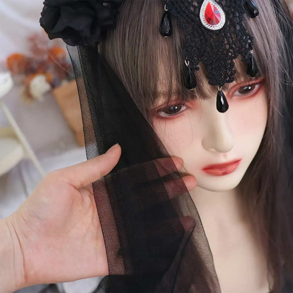 

Головной убор, сетчатая повязка на голову на Хэллоуин, готическая вуаль со стразами, повязка на голову с розой, длинная повязка для невесты, декор на Хэллоуин