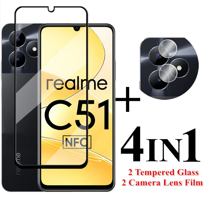 Kaca pelindung layar transparan untuk Realme C51 C53 C55 C30 C31 C35, kaca tahan tekanan untuk Realme C51 lensa Film