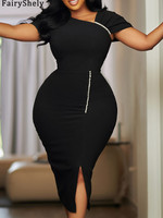 FairyShely 2025 Solid Short Sleeve Plus Size Dress Sexy Women Summer Large Big Dresses Lady Party Tight Curvy Package Hip Dress