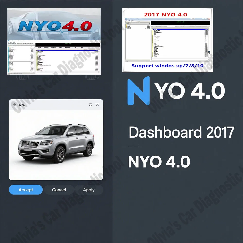 Nuovo scanner NYO 4.0 obd2 Versione 2017 Base dati completa Airbag + Caradio + Cruscotto + IMMO + Navigazione Software di riparazione dati automatici Autoradio