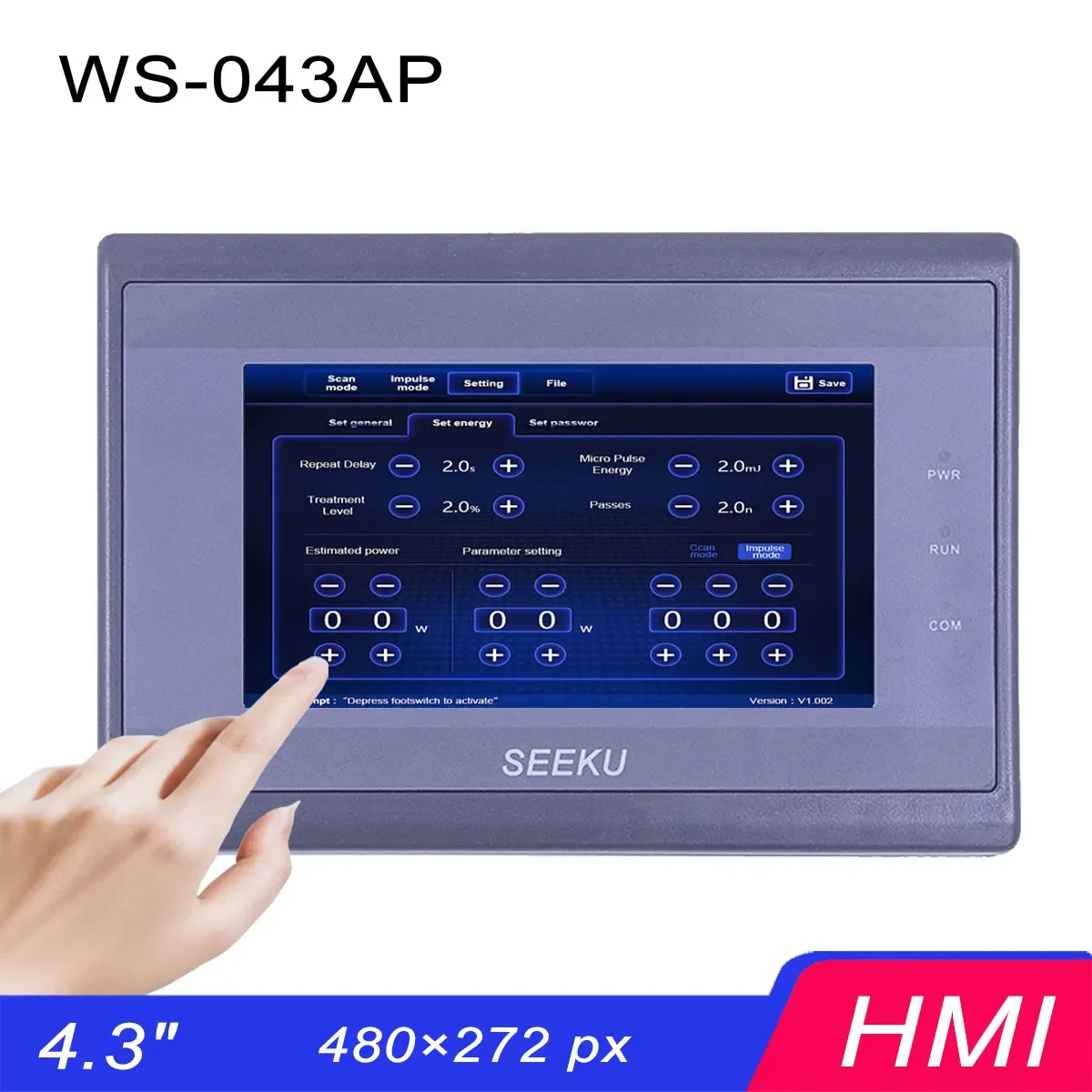 

SEEKU Hmi Display Screen Ethernet 4 Inch WS-043AP 32-bit 240MHz ARM9 480×272Px Human Machine Interface Display Sealed in Box