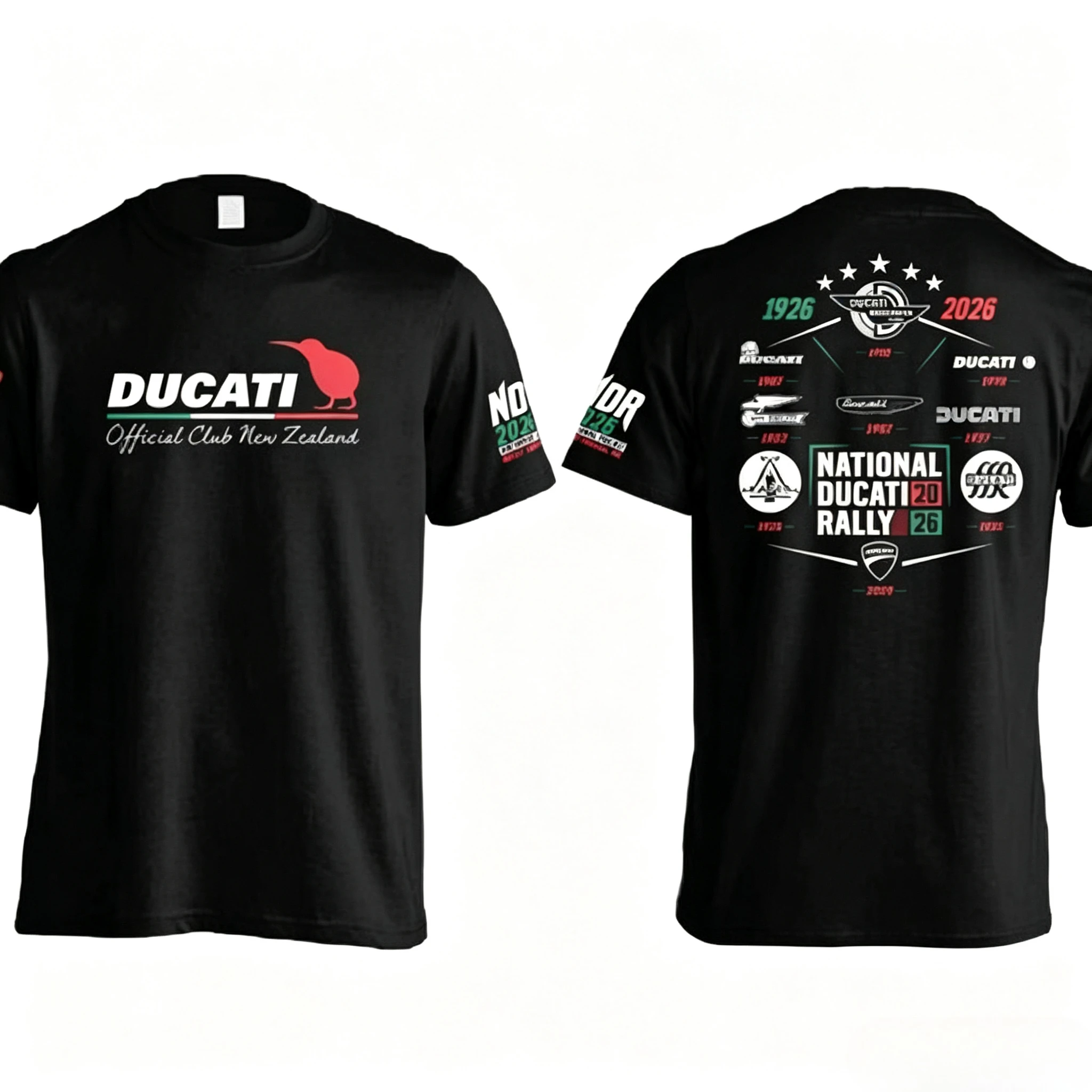 Vintage Biker Club T-Shirt für Männer DUCATI Kiwi Bird Vorder- und Rückseite Bedrucktes Kurzarm-Shirt Motorrad Rallye 2026 Casual Streetwear – Detail 3