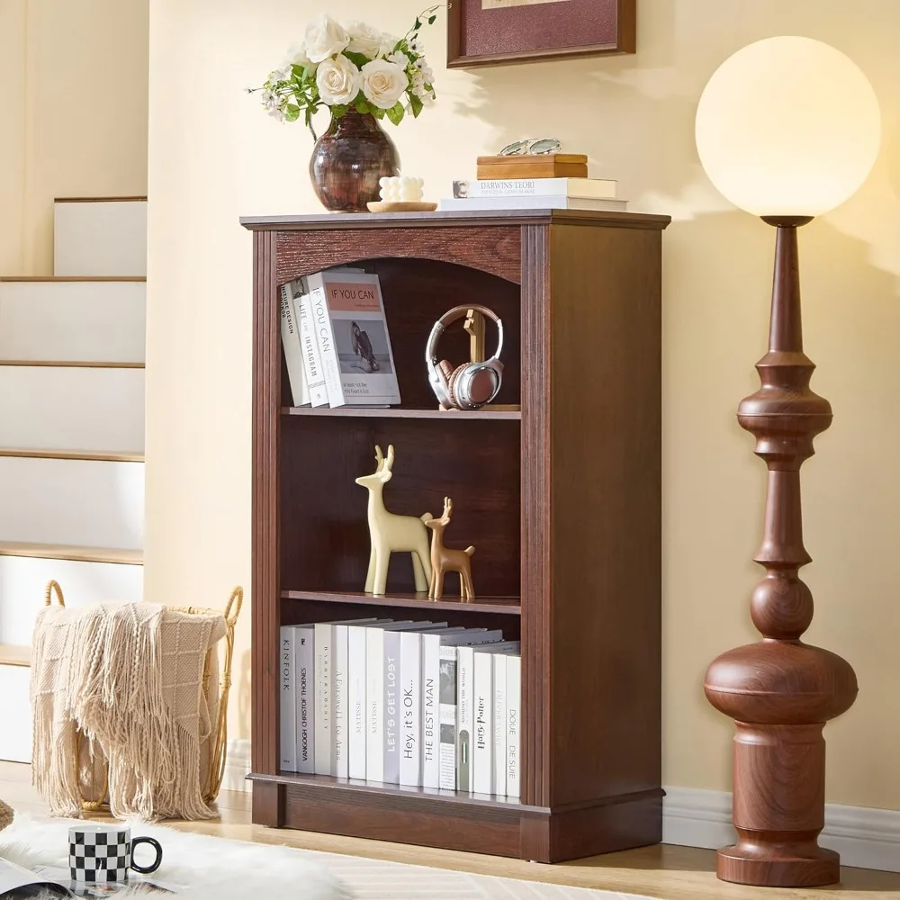 

Exclusive Small Bookshelf, 3 Tier Bookcase and Kids Bookshelf, Cherry Storage Cabinet with Wooden Cube Storage Organizer, Modern