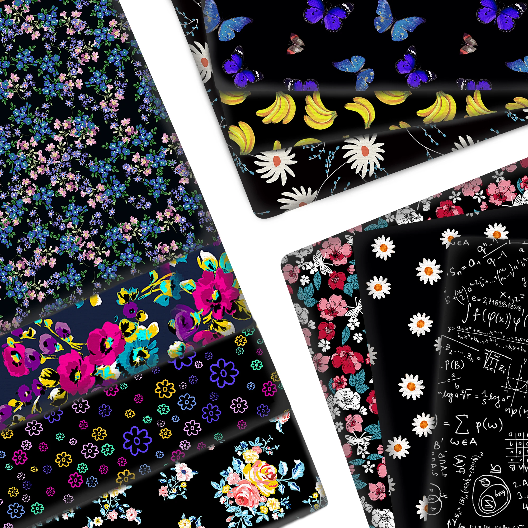 50*145cm Patchwork Black Flower Polyester Cotton/Pure Cotton Fabric Tissue Sewing Quilting Fabrics Needlework Material Cloth