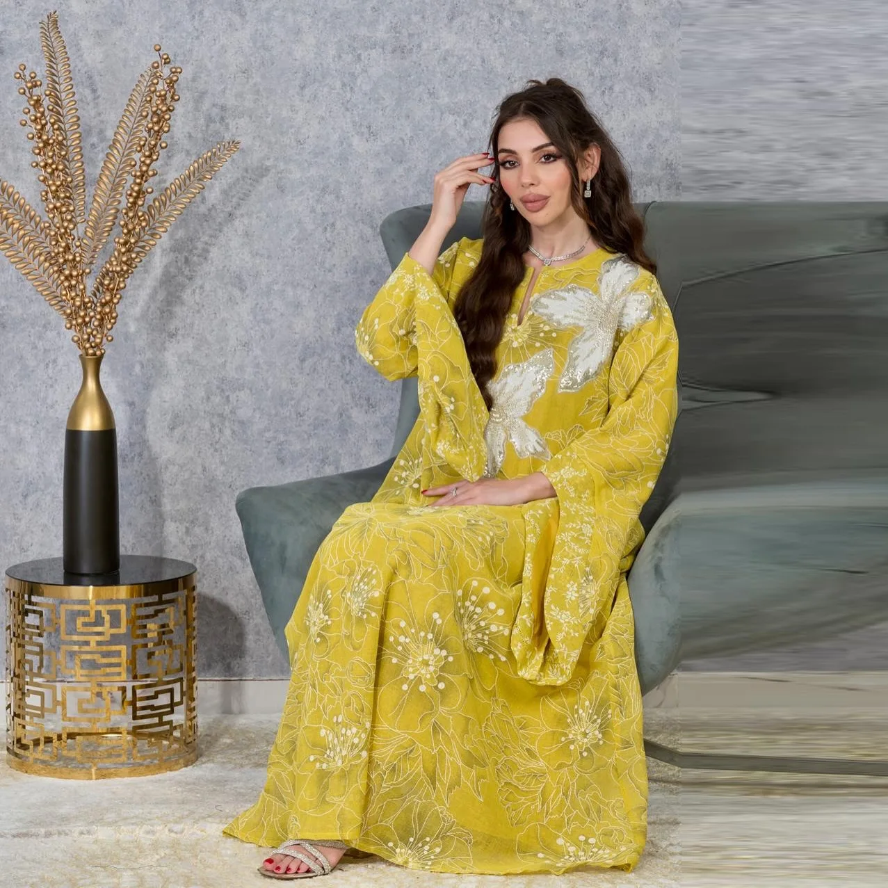 

Fashion Dubai Muslim Women Embroidery Maxi Dress Abaya Turkey Kaftan Jalabiya Caftan Party Dresses Musulmane Femme Vestidos Gown