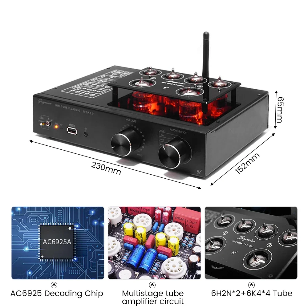 6922 Line Tube Preamplifier Bluetooth 5.2 6N2*3 6K4*3 Tube HIFI Preamplifier Vinyl Turntable Amplifier UBS Music Turntable