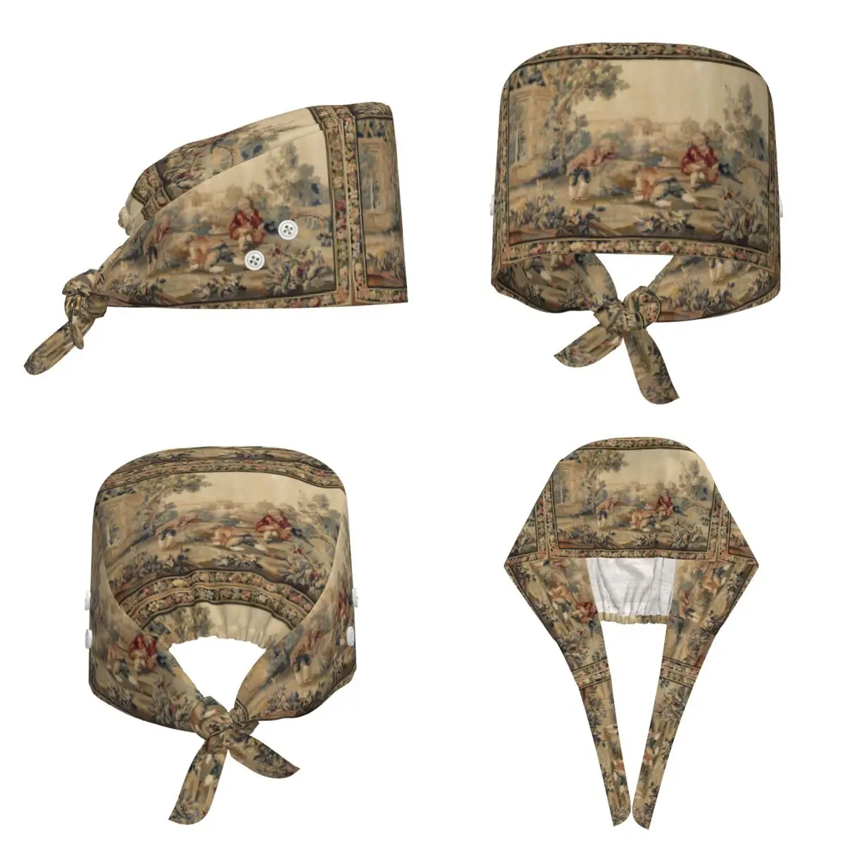 Aubusson Antique French Tapestry Print Scrub Hat Doctor Working Surgical Cap Men Women Adjustable Nursing Caps for Dentist