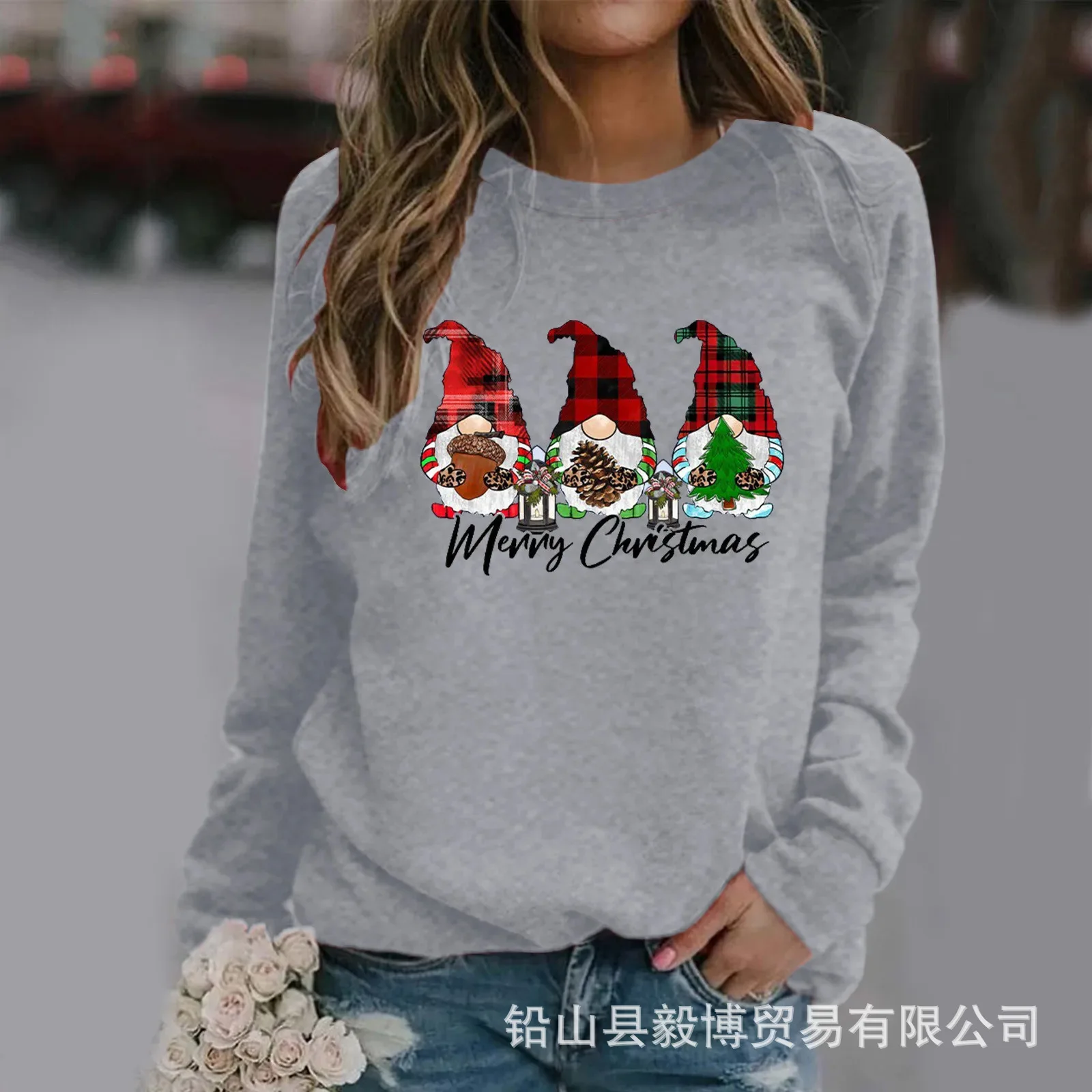 

Женская толстовка с 3D принтом Санта-Клауса на плечах, осенне-зимний пуловер с круглым вырезом и длинными рукавами, толстовки для женщин