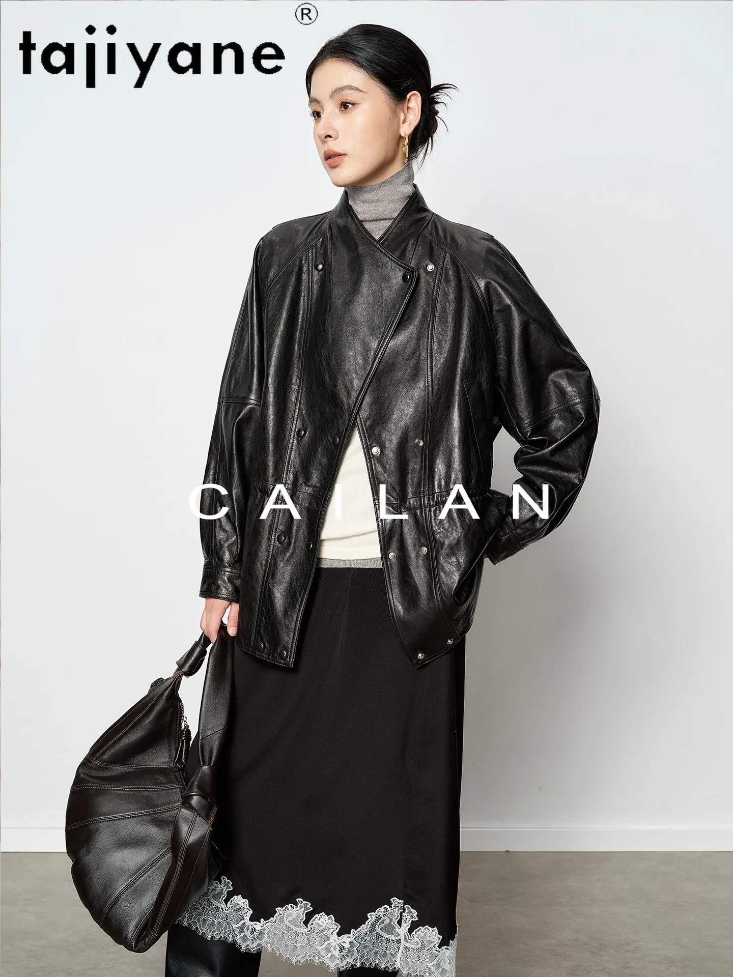 TAJIYANE オイルワックス加工シープスキンジャケット レディース スタイリッシュ ミドル丈コート 本革ジャケット 高品質 秋服 2025 шуба
