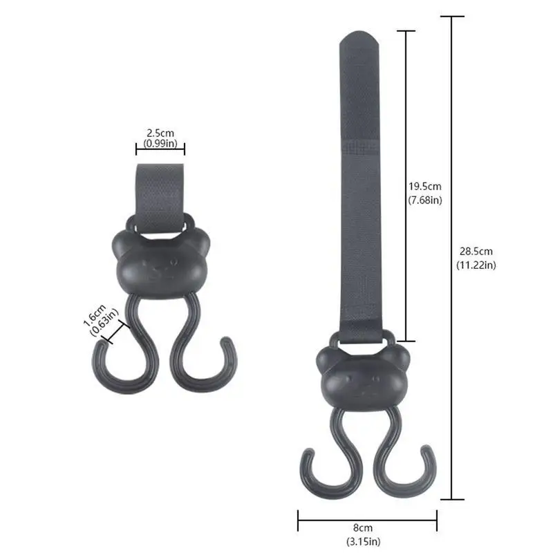 Hooks For Stroller Double Carabiner Clip Cartoon Bear Adjustable Loop Fastener Non-Slip Baby Travel Supplies Outdoor Stroller