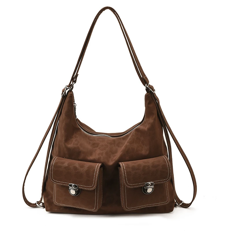 

Leopard Print Multi Pocket Women Underarm Shoulder Bag,Vintage Crossbody Purse,Student Backpack,Retro Handbag,Black,Coffee Color