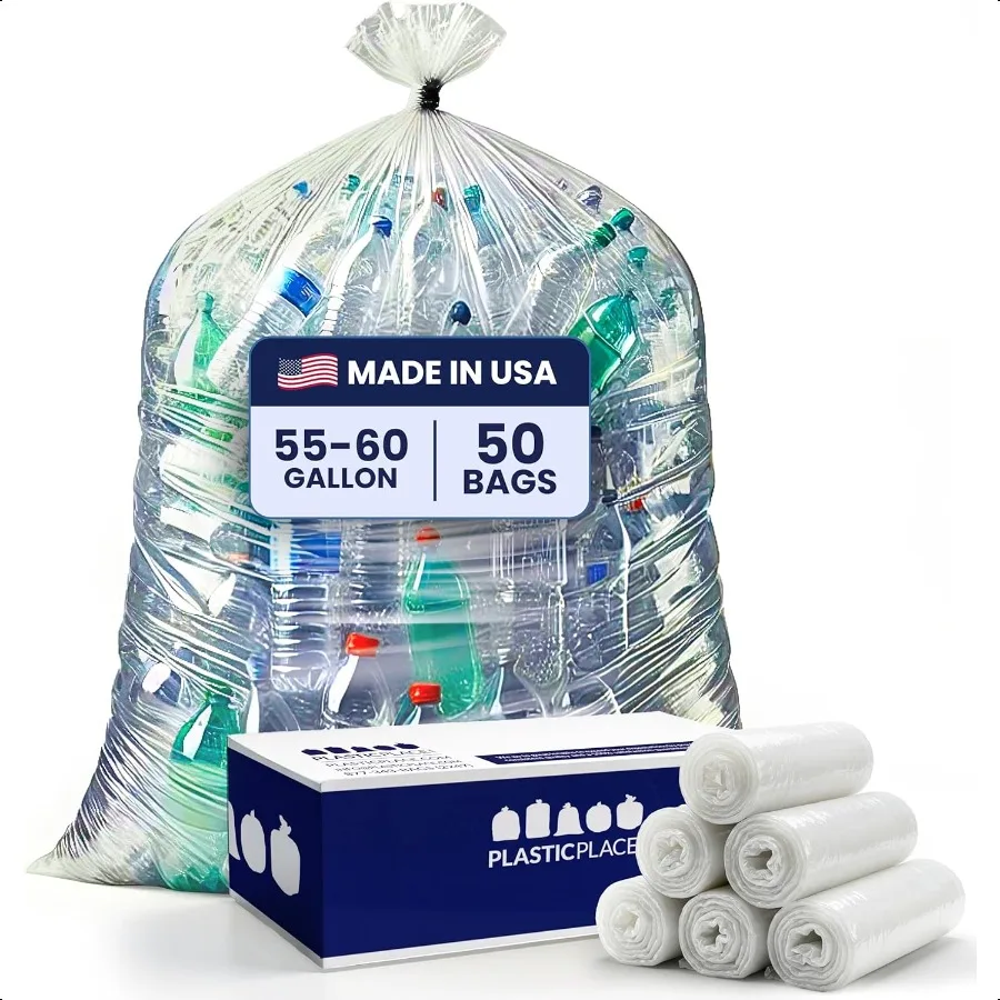 

Heavy Duty 5560 Gallon Trash Bags Clear Garbage Can Liners 38 x 58 Durable Multiuse PunctureResistant 50 Count Ideal for Kitche