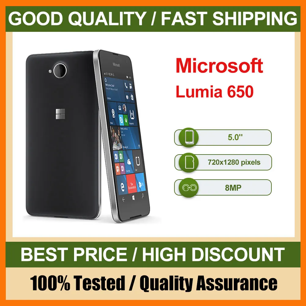 هاتف محمول Microsoft Lumia 650 الأصلي مصنوع في فنلندا يدعم اللغة الإنجليزية بحالة جيدة فقط