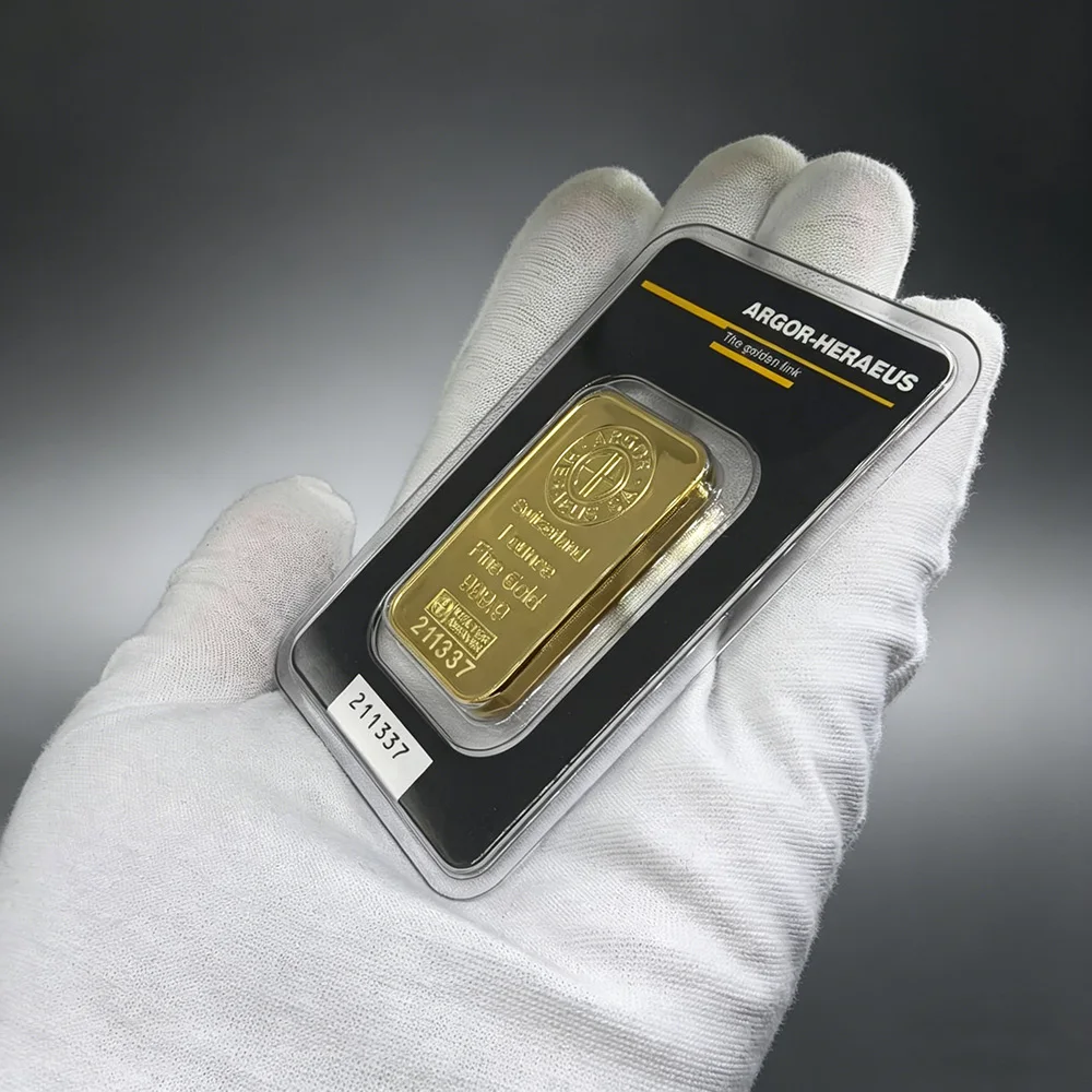 1oz /50g 24K Gold Plated Bar Swiss Argor Copper Bullion Switzerland Gold Bar With Different Serial Number Sealed Packing Gifts