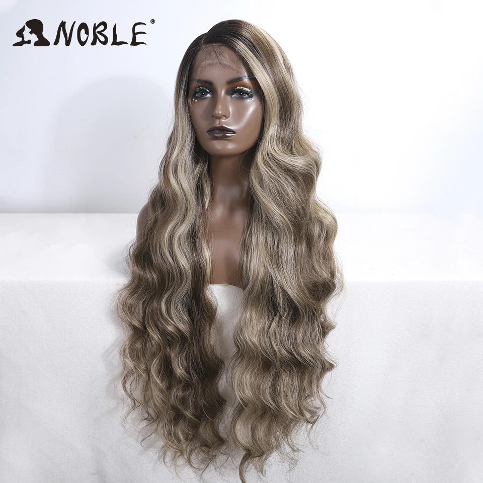 Noble Synthetic Lace Front Wig Long Wavy 30 Inch Body Wavy Long Part Lace Wig For Women Lace Front Wig Ombre Blonde Cosplay Wig