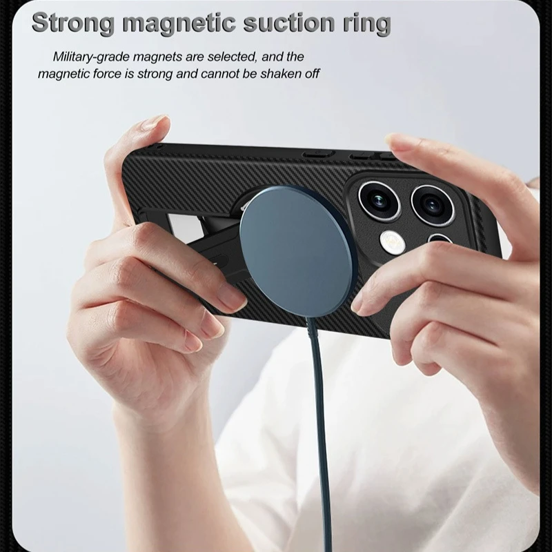 Carbon Fiber Pattern Armor Case For OPPO Reno 16 Pro 16F 16FS Reno16 F FS 5G Cover Magnetic Wireless Chraging Stand Shell Fundas - view 6