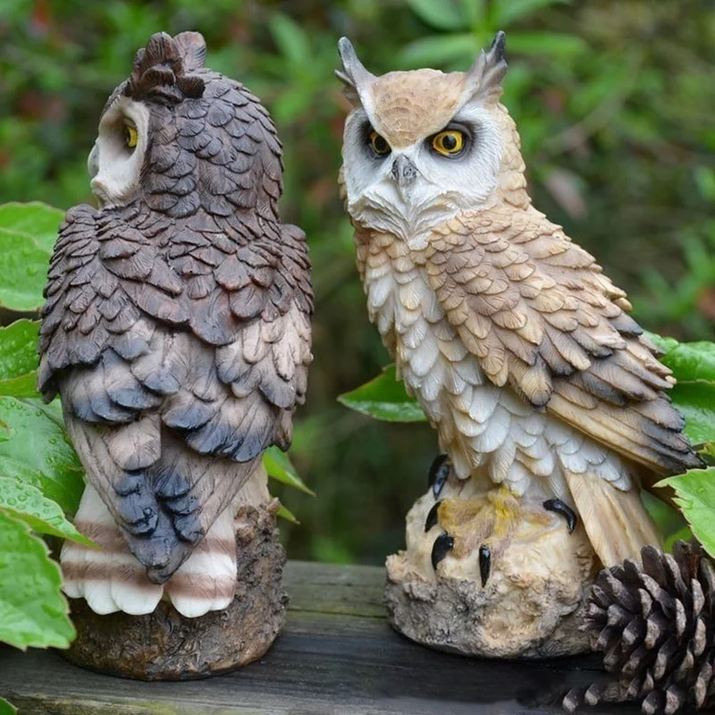 Home Art Craft Niedliche Dekoration Eulenform Harz Desktop Lebensechte Innengartenfigur Ornament Outdoor Anti-Vogel-Kollektion
