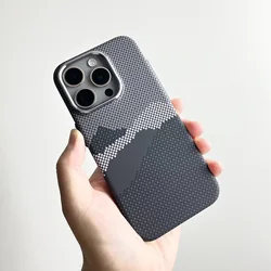 Matte Carbon Relief Hard PC Case for iPhone 16 15 17 Pro Max Luxury Cover Magnetic Charging Phone Shell Alloy Camera Armor Funda