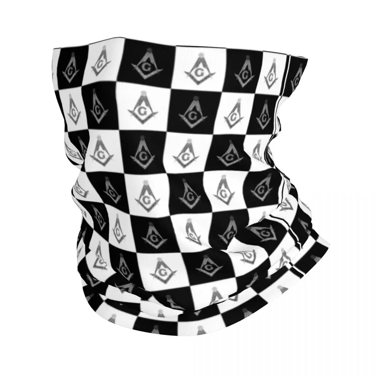 Custom Freemason Checkered Black White Pattern Bandana Neck Gaiter for Hiking Camping Wrap Scarf Masonic Mason Balaclava Warmer