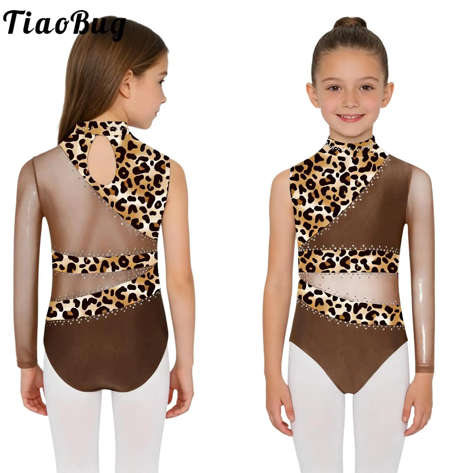Girls Gymnastic Leotard Sparkly Rhinestones Asymmetrical Sleeve Keyhole Back Ballet Unitard Figure Skating Bodysuit