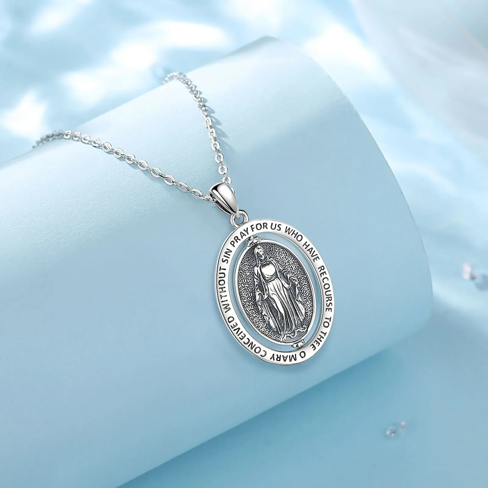 Eudora 925 Sterling Silver Catholicism Virgin Mary Necklace for Women Man Fine Mary Cross Amulet Pendant Religious Jewelry Gift