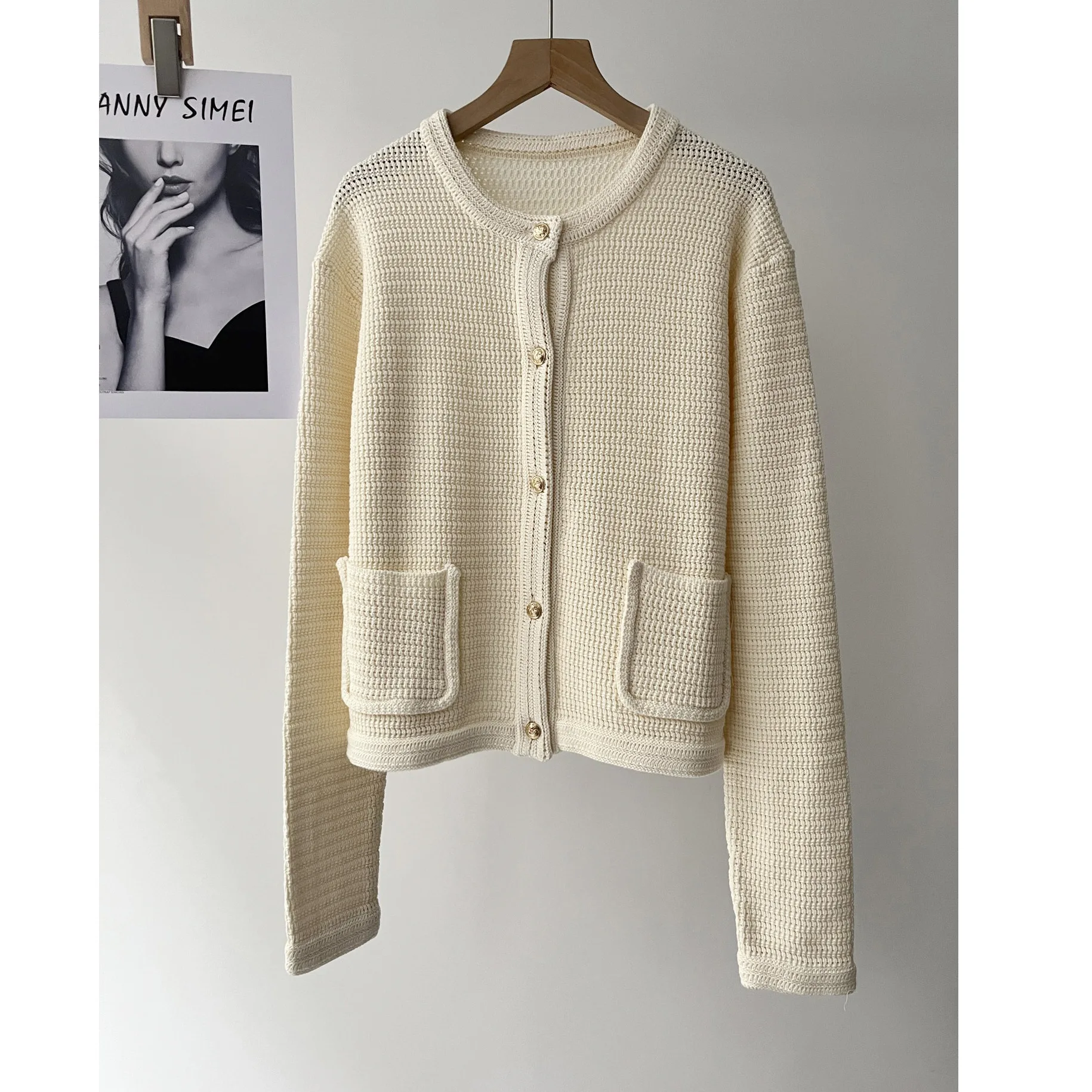 

Women's clothing urban commuter temperament versatile crew neck cotton knitted cardigan sweater spring 16a-2677
