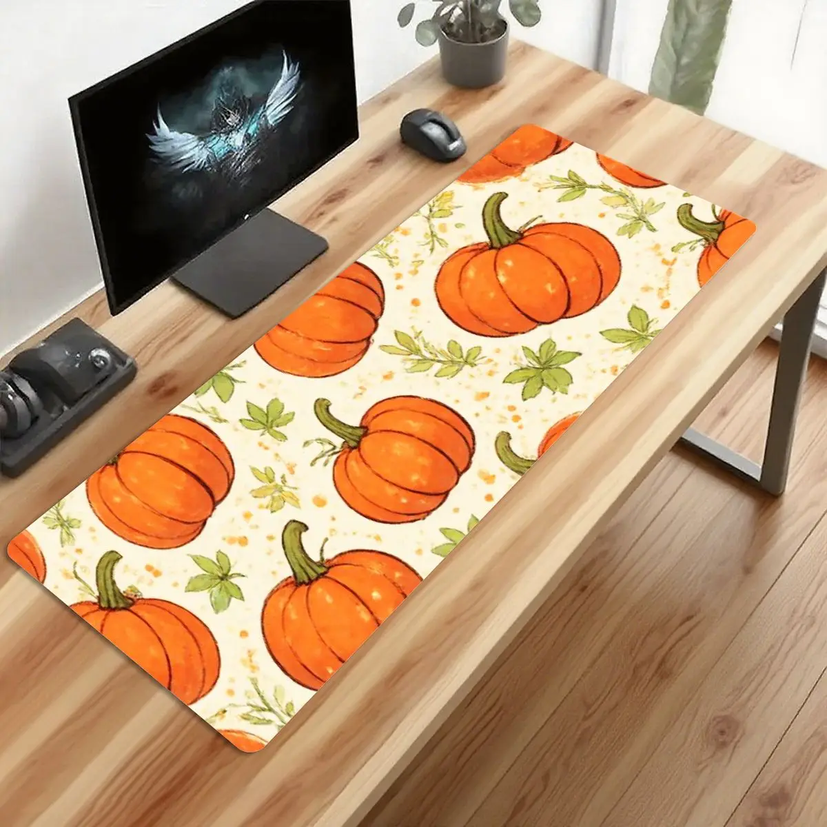 Alas Mouse Kain Anti-Selip yang Nyaman dengan Pola Labu Lucu Bertema Musim Gugur untuk Kantor & Rumah, Hadiah Halloween Thanksgiving untuk Teman