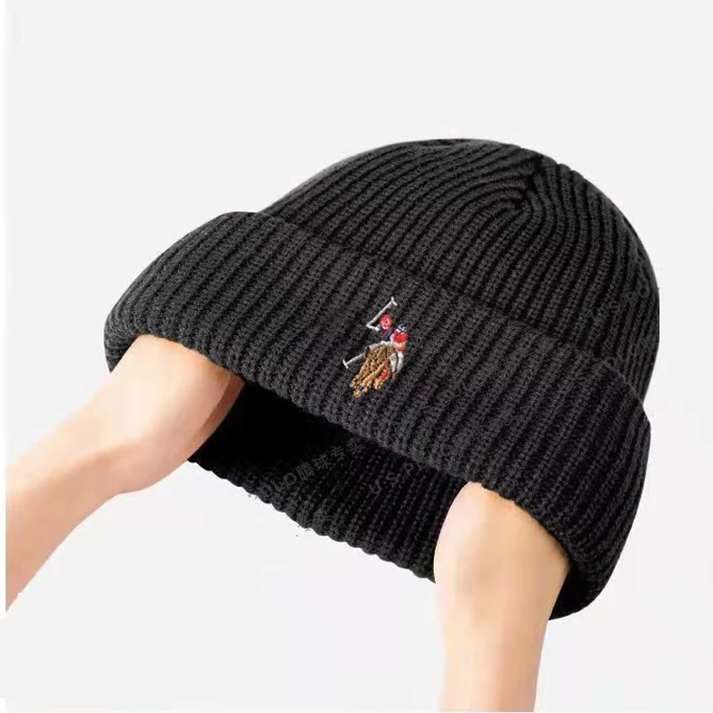 Marca POLO Paul, gorro cálido de invierno de alta calidad, gorro tejido para hombre, gorro grueso para mujer, gorro tejido para ciclismo