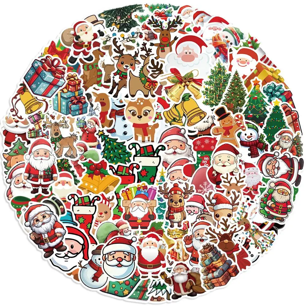 

10/50/100pcs Cute Santa Claus Christmas Decoration Stickers Laptop Phone Snowboard Luggage Fridge Kids New Year Gift Toy Sticker