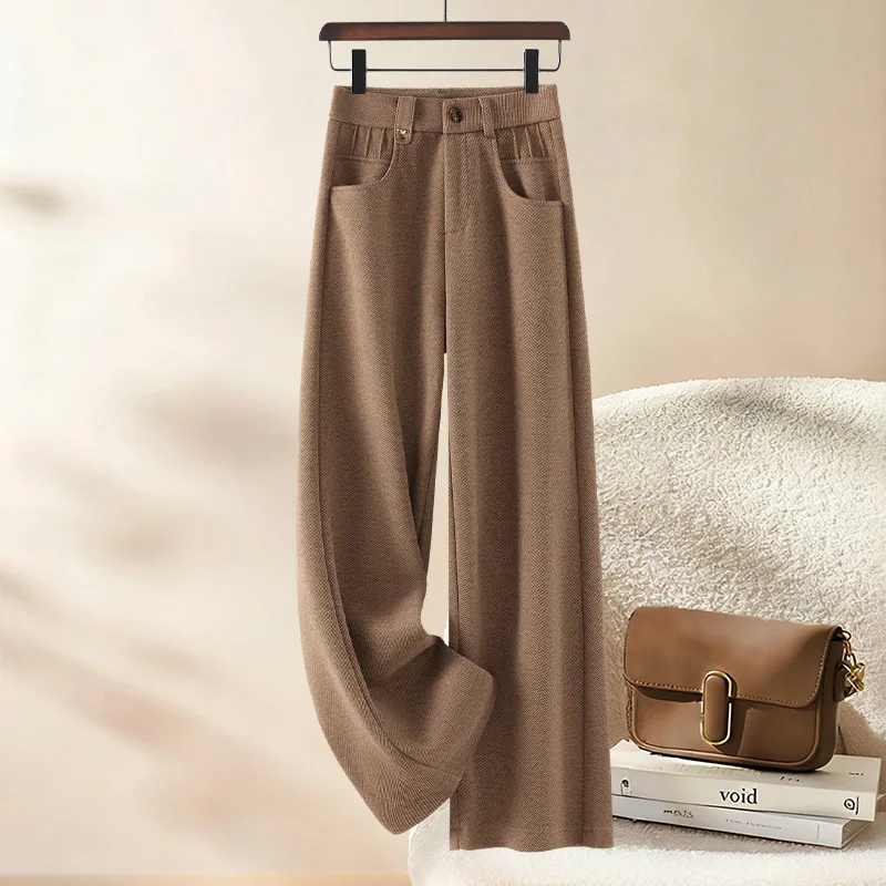 سراويل صوفية للنساء والشتاء، دافئة، سميكة، تنحيف، سراويل كاجوال، فضفاضة، مقاس نحيف، طول الأرض، #2