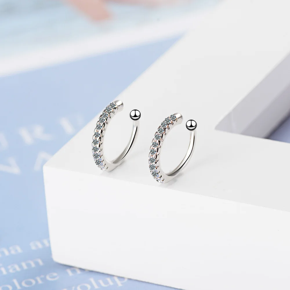 925 Sterling Silver Full Moissanite Ear Cuff Clip Earrings For Women Sparkling Lab Diamond Without Piercing Jewelry Pendientes view 6