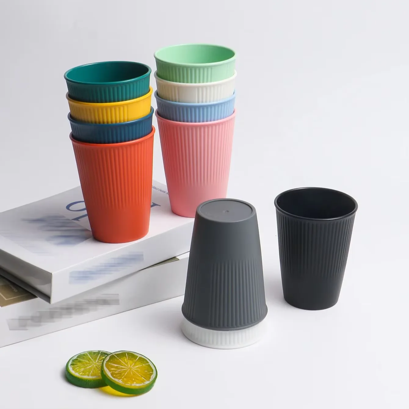 11pcs Striped Plastic Cup Set Reusable Family Camping Dinner Cup Cola Cup Milk Cup Juice Cup Soda Cup