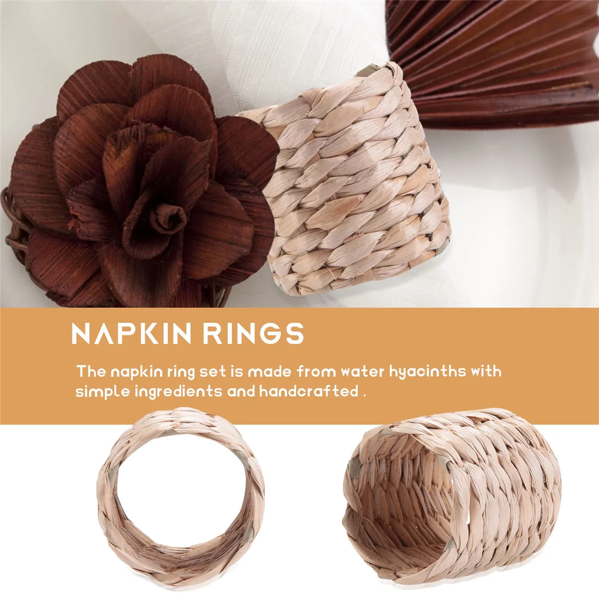 12Pcs Napkin Rings,Water Hyacinth Napkin Holder Rings - Rustic Napkin Rings for Birthday Party, Dinner Table Decoration