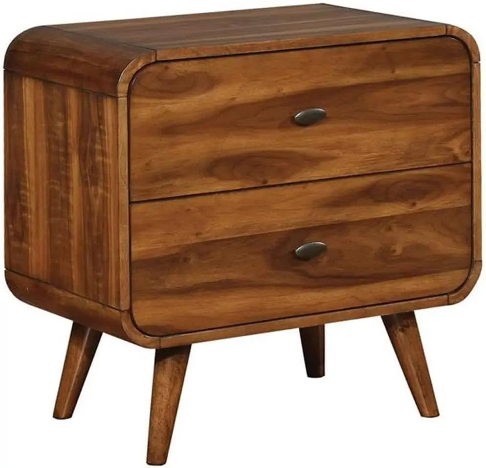 Robyn Mid Century Modern 2 Drawer Nightstand Bedroom Bedside Table Storage Drawers Dark Walnut 205132