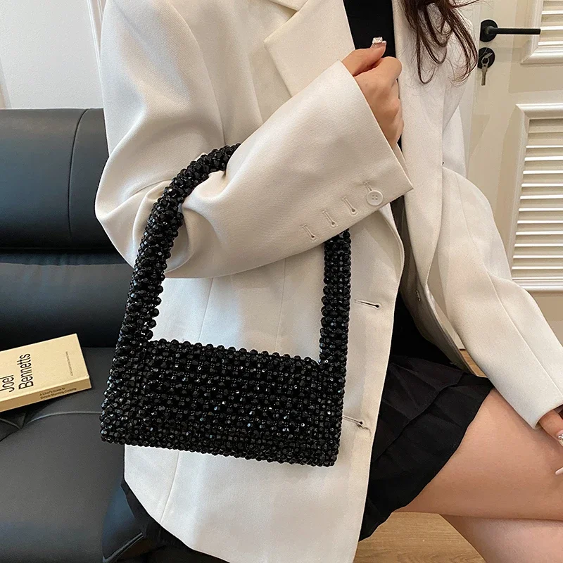

New Korean Niche Design Hand-held Tote Bag 2026 Hot Sale Bead Youth Shoulder Bags for Women Sweet Versatile Single Underarm Bag